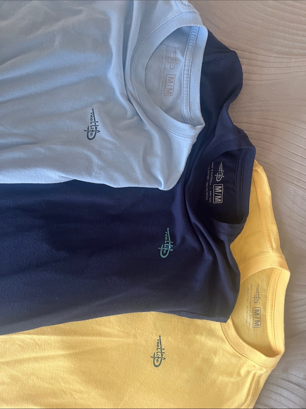 Men’s Reel Life Size Med - Short Sleeve Crewneck Tee - Light Blue, Navy & Yellow